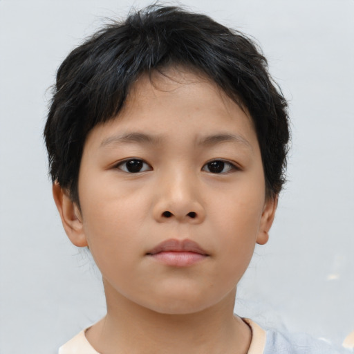 Neutral asian child female with short  brown hair and brown eyes