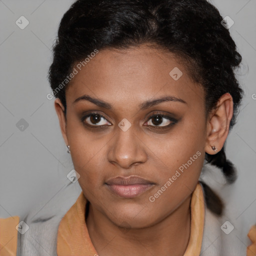 Neutral black young-adult female with short  brown hair and brown eyes