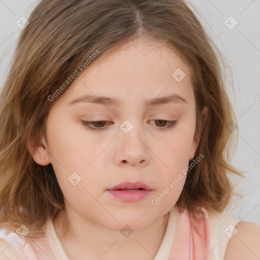 Neutral white child female with medium  brown hair and brown eyes