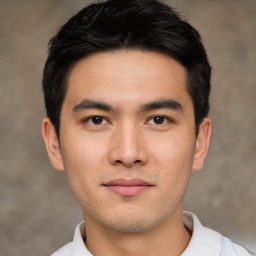 Neutral asian young-adult male with short  black hair and brown eyes