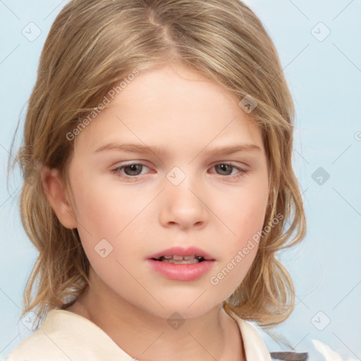 Neutral white child female with medium  brown hair and brown eyes