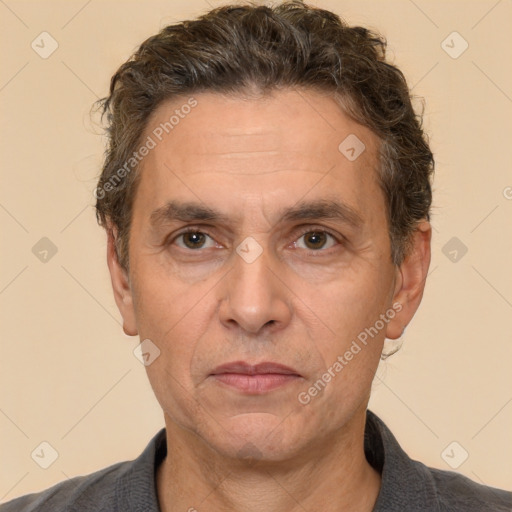 Neutral white adult male with short  brown hair and brown eyes