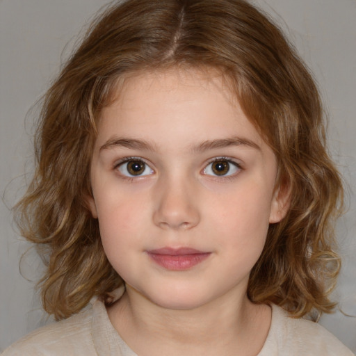 Neutral white child female with medium  brown hair and brown eyes