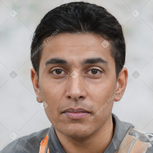 Neutral asian young-adult male with short  black hair and brown eyes