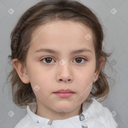 Neutral white child female with medium  brown hair and brown eyes