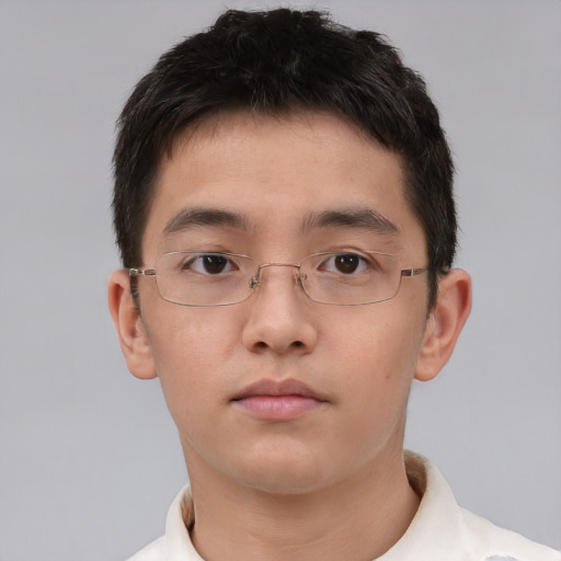 Neutral asian young-adult male with short  brown hair and brown eyes