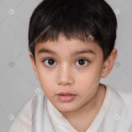 Neutral white child male with short  brown hair and brown eyes