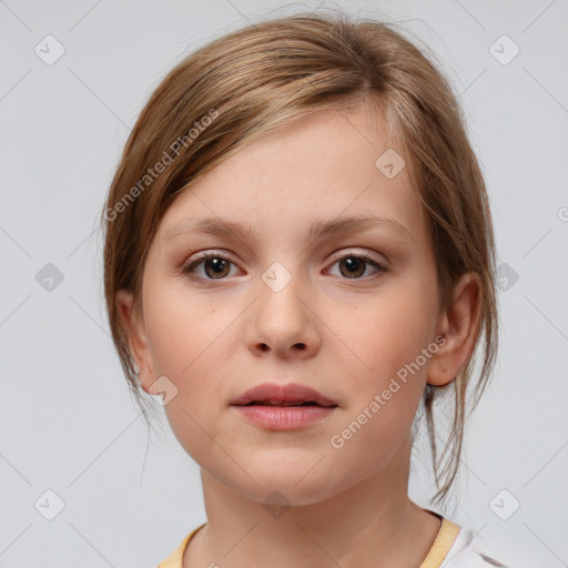 Neutral white child female with medium  brown hair and brown eyes