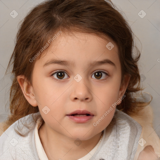 Neutral white child female with medium  brown hair and brown eyes