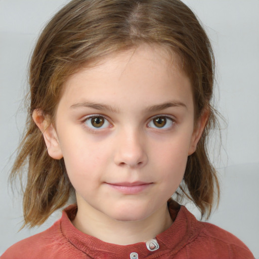Neutral white child female with medium  brown hair and grey eyes
