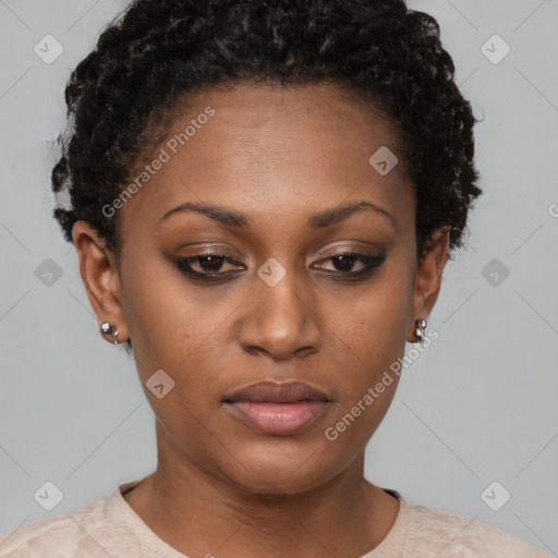 Neutral black young-adult female with short  brown hair and brown eyes