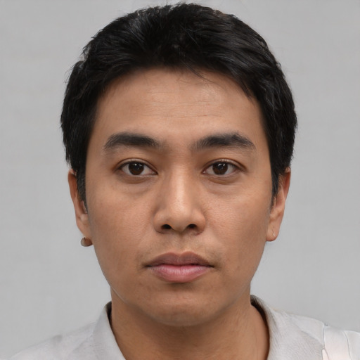 Neutral asian young-adult male with short  black hair and brown eyes