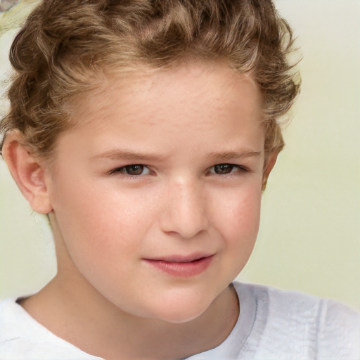 Joyful white child female with short  brown hair and brown eyes