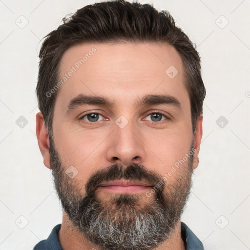 Neutral white adult male with short  brown hair and brown eyes