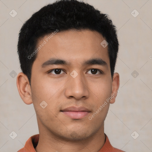 Neutral asian young-adult male with short  black hair and brown eyes