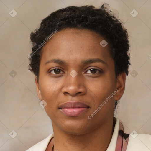 Neutral black young-adult female with short  brown hair and brown eyes