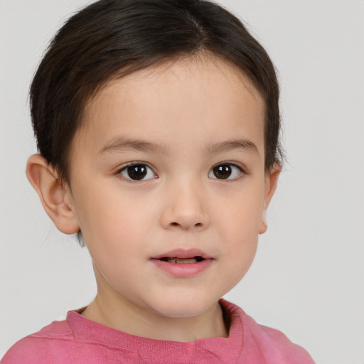 Neutral white child female with short  brown hair and brown eyes