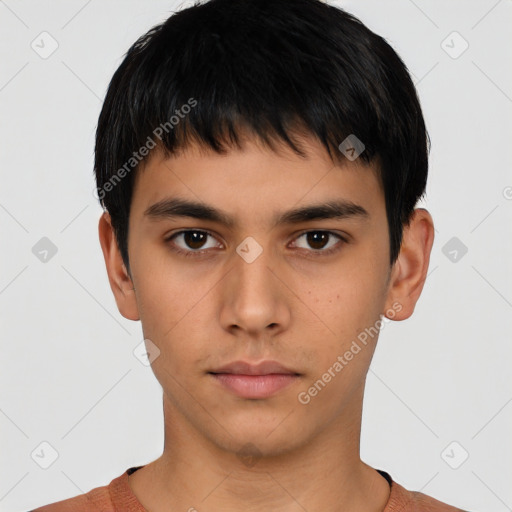 Neutral asian young-adult male with short  black hair and brown eyes