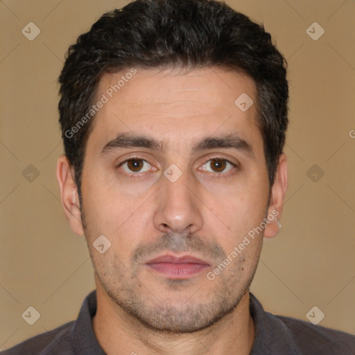 Neutral white adult male with short  brown hair and brown eyes