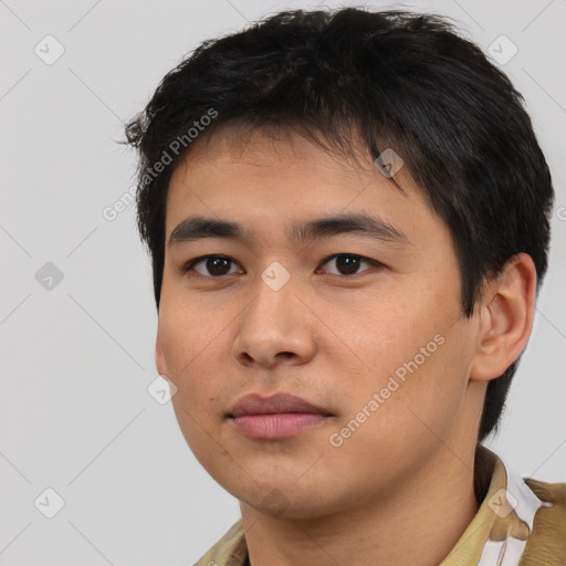 Neutral asian young-adult male with short  brown hair and brown eyes