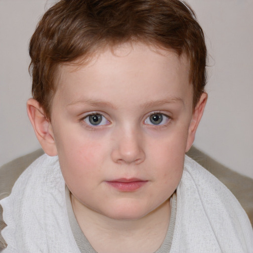 Neutral white child male with short  brown hair and blue eyes