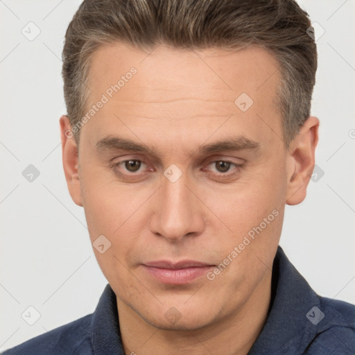 Neutral white adult male with short  brown hair and brown eyes