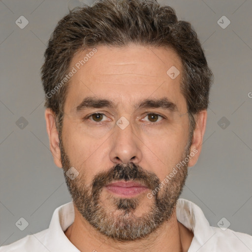 Neutral white adult male with short  brown hair and brown eyes