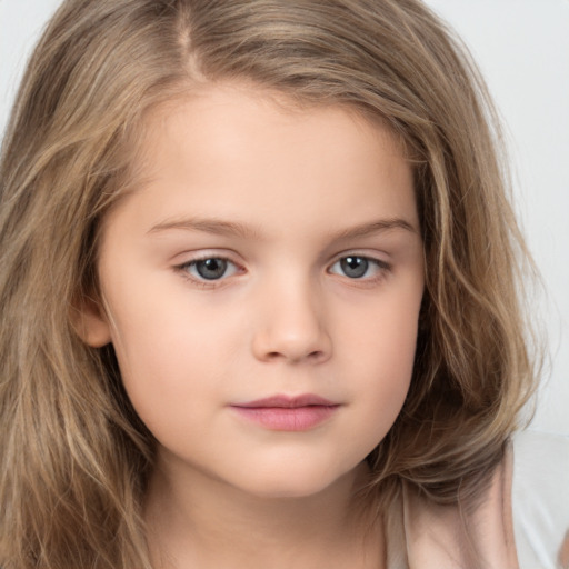 Neutral white child female with long  brown hair and brown eyes