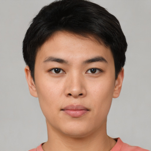 Neutral asian young-adult male with short  black hair and brown eyes