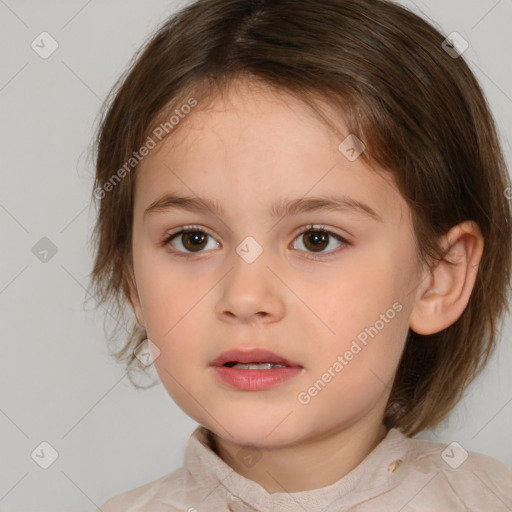 Neutral white child female with medium  brown hair and brown eyes