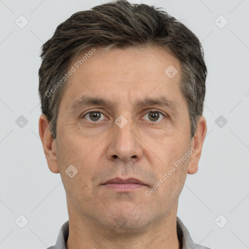 Neutral white adult male with short  brown hair and brown eyes