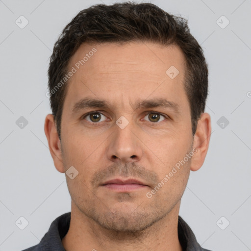 Neutral white adult male with short  brown hair and brown eyes