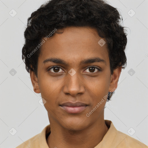 Neutral black young-adult female with short  brown hair and brown eyes