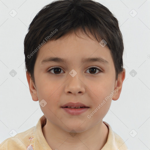 Neutral white child female with short  brown hair and brown eyes