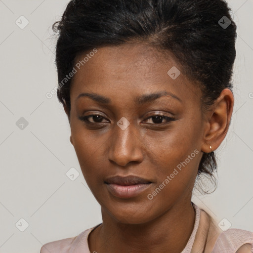 Neutral black young-adult female with short  brown hair and brown eyes