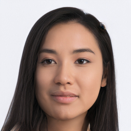 Neutral asian young-adult female with long  black hair and brown eyes
