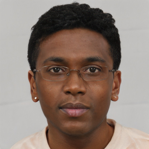 Neutral black young-adult male with short  brown hair and brown eyes