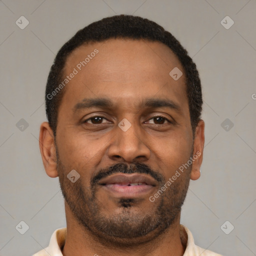 Neutral latino young-adult male with short  brown hair and brown eyes