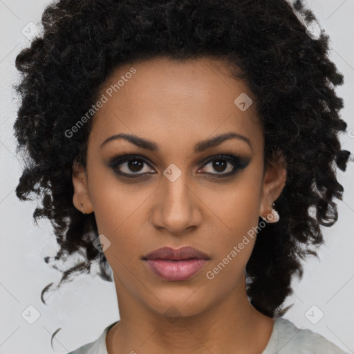 Neutral black young-adult female with short  brown hair and brown eyes