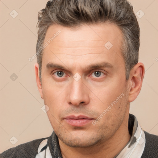 Neutral white adult male with short  brown hair and brown eyes