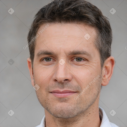 Neutral white adult male with short  brown hair and brown eyes