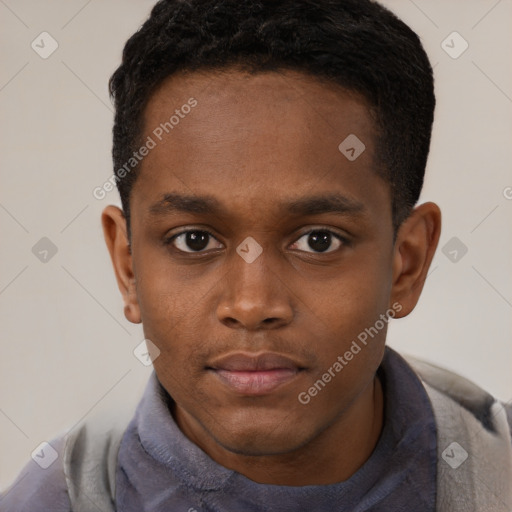 Neutral black young-adult male with short  brown hair and brown eyes