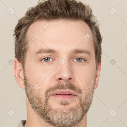 Neutral white adult male with short  brown hair and brown eyes