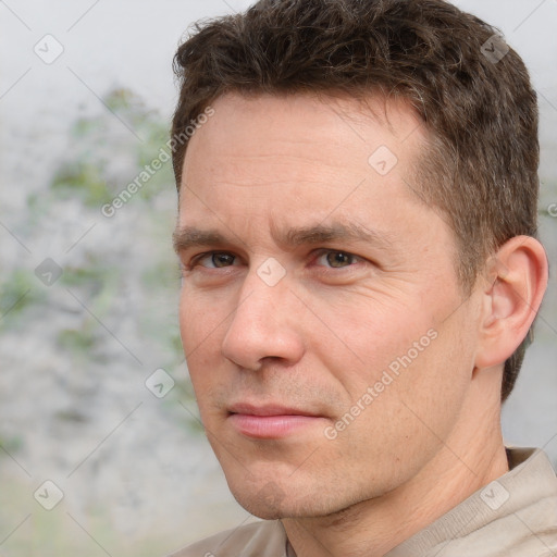 Neutral white adult male with short  brown hair and brown eyes