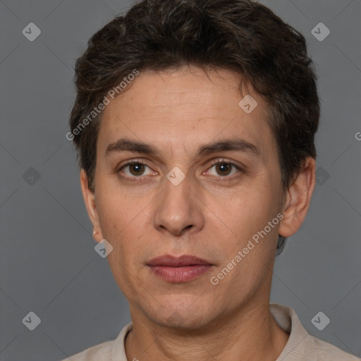 Neutral white adult male with short  brown hair and brown eyes