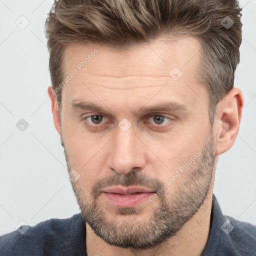 Neutral white adult male with short  brown hair and brown eyes