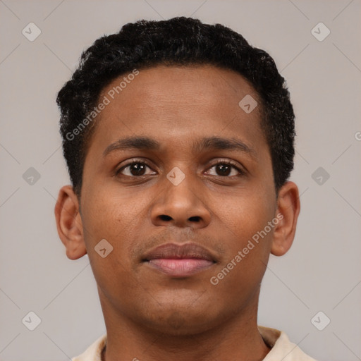 Neutral black young-adult male with short  brown hair and brown eyes