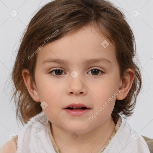 Neutral white child female with medium  brown hair and brown eyes