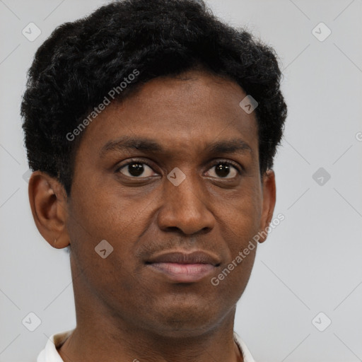 Neutral black young-adult male with short  brown hair and brown eyes