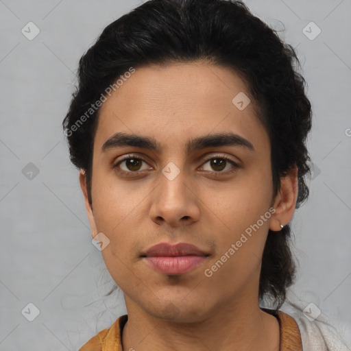 Neutral asian young-adult male with short  brown hair and brown eyes